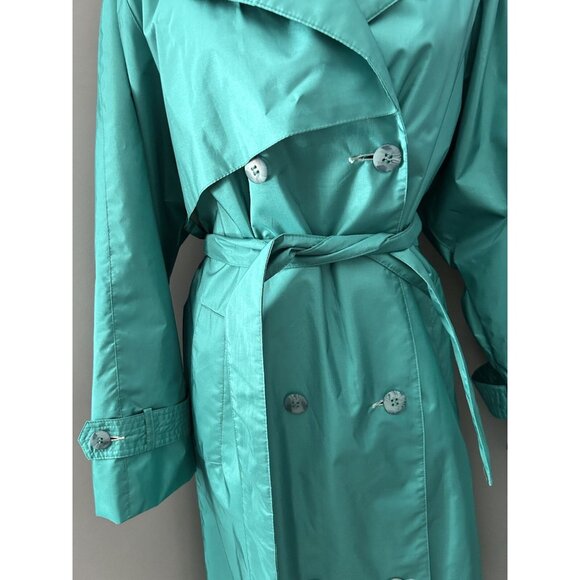 Nuage Vintage 90s Green Button & Belt Trench Coat Mac Uk Women's Size 5/6 - Picture 3 of 12
